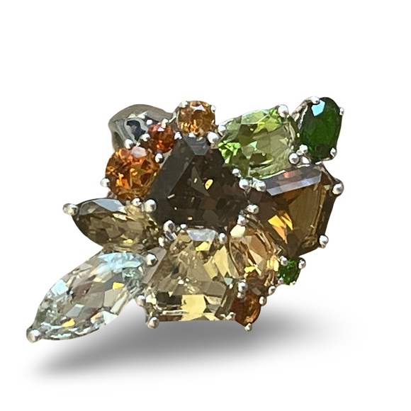 Sterling Silver Prasiolite Smoky Quartz, Citrine, Peridot, Tsavorite Ring Size 8 - Picture 8 of 11